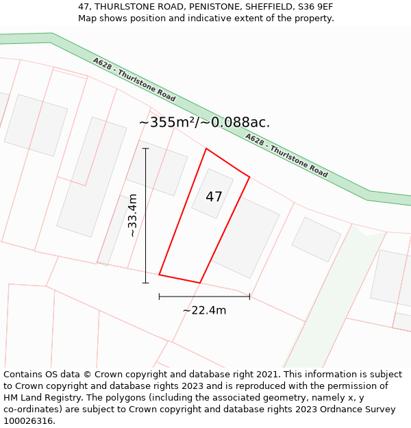 47, THURLSTONE ROAD, PENISTONE, SHEFFIELD, S36 9EF: Plot and title map