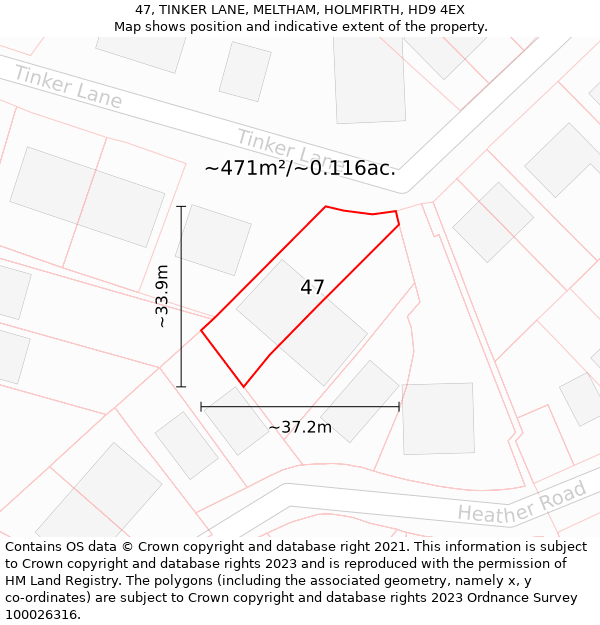 47, TINKER LANE, MELTHAM, HOLMFIRTH, HD9 4EX: Plot and title map