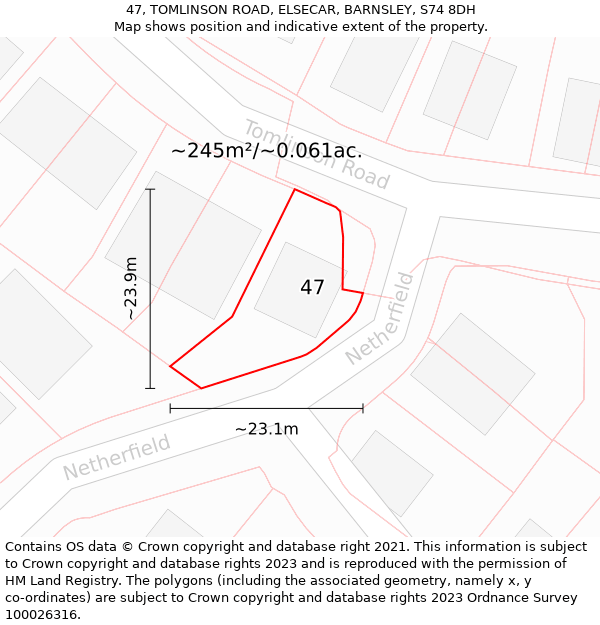 47, TOMLINSON ROAD, ELSECAR, BARNSLEY, S74 8DH: Plot and title map