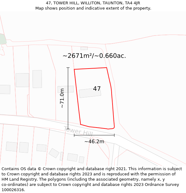 47, TOWER HILL, WILLITON, TAUNTON, TA4 4JR: Plot and title map