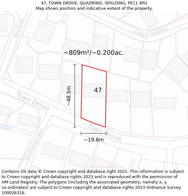 47, TOWN DROVE, QUADRING, SPALDING, PE11 4PU: Plot and title map