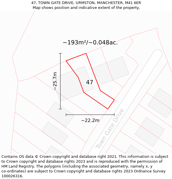 47, TOWN GATE DRIVE, URMSTON, MANCHESTER, M41 6ER: Plot and title map