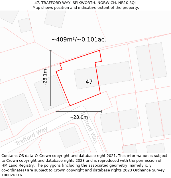 47, TRAFFORD WAY, SPIXWORTH, NORWICH, NR10 3QL: Plot and title map