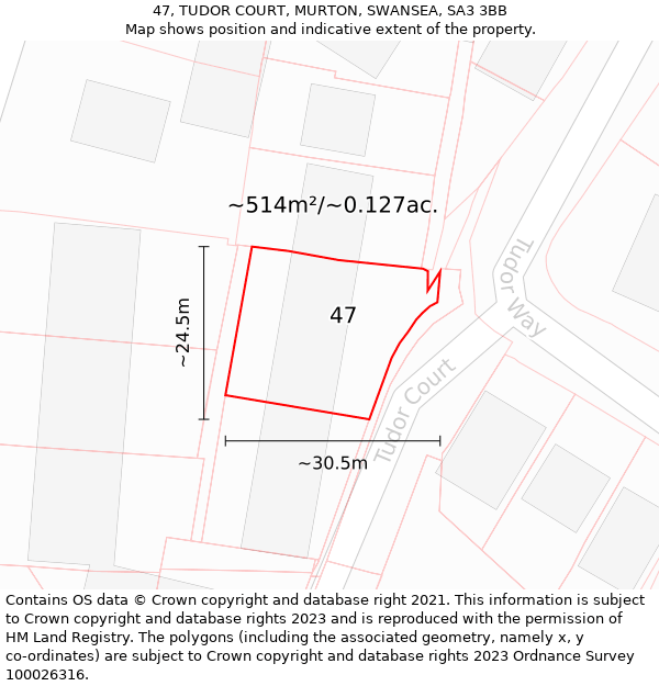 47, TUDOR COURT, MURTON, SWANSEA, SA3 3BB: Plot and title map