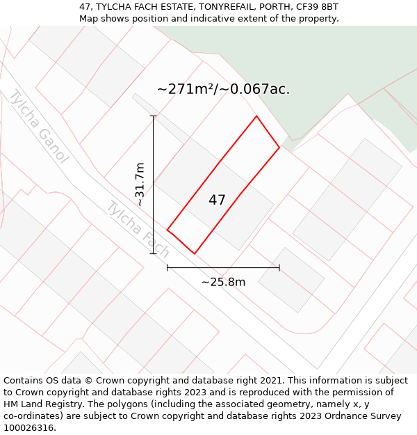 47, TYLCHA FACH ESTATE, TONYREFAIL, PORTH, CF39 8BT: Plot and title map