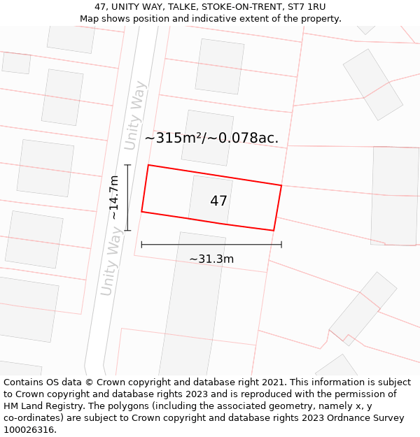 47, UNITY WAY, TALKE, STOKE-ON-TRENT, ST7 1RU: Plot and title map