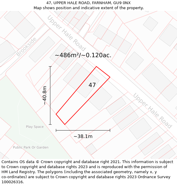 47, UPPER HALE ROAD, FARNHAM, GU9 0NX: Plot and title map