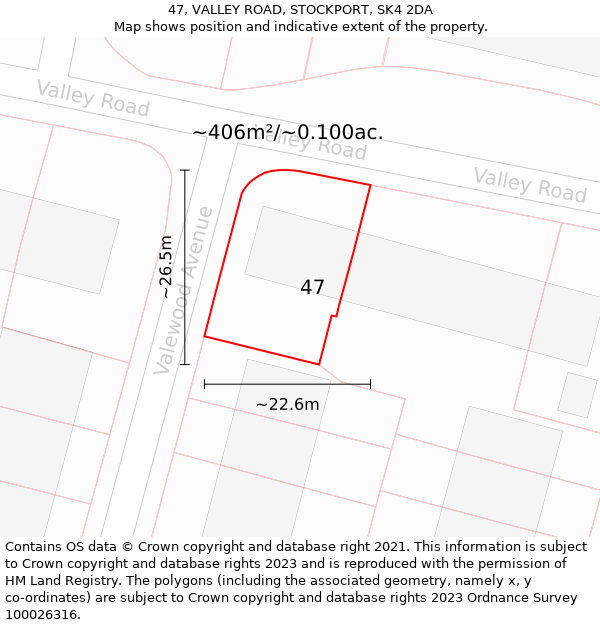 47, VALLEY ROAD, STOCKPORT, SK4 2DA: Plot and title map
