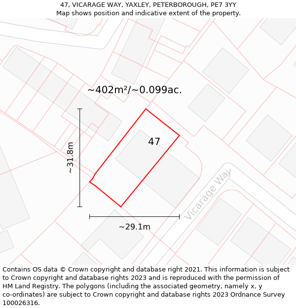 47, VICARAGE WAY, YAXLEY, PETERBOROUGH, PE7 3YY: Plot and title map