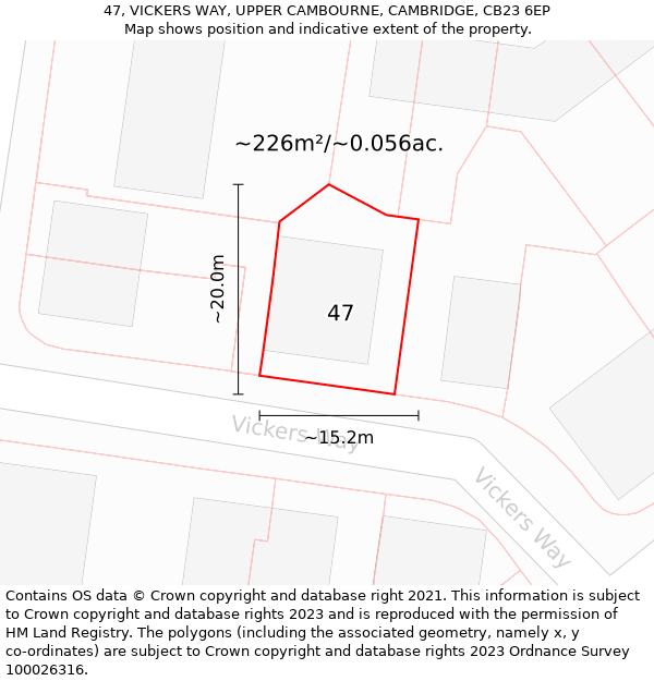 47, VICKERS WAY, UPPER CAMBOURNE, CAMBRIDGE, CB23 6EP: Plot and title map