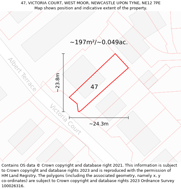 47, VICTORIA COURT, WEST MOOR, NEWCASTLE UPON TYNE, NE12 7PE: Plot and title map