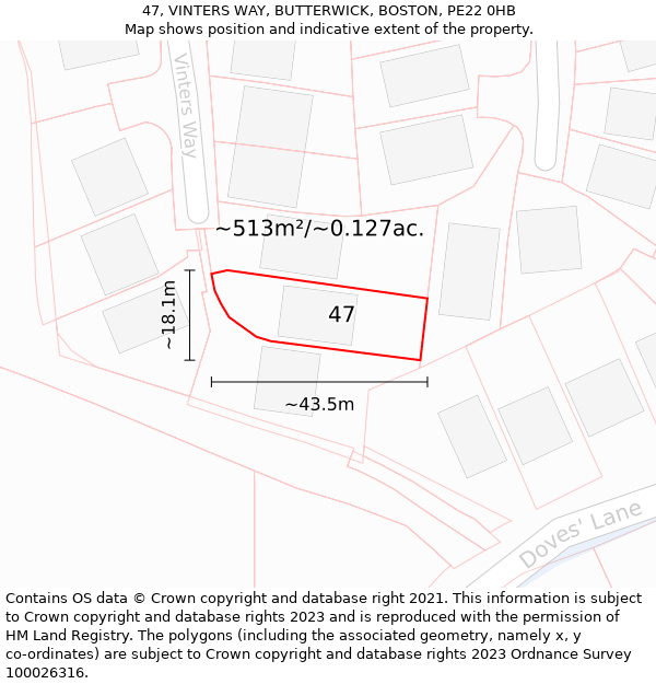 47, VINTERS WAY, BUTTERWICK, BOSTON, PE22 0HB: Plot and title map