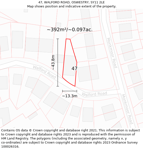 47, WALFORD ROAD, OSWESTRY, SY11 2LE: Plot and title map