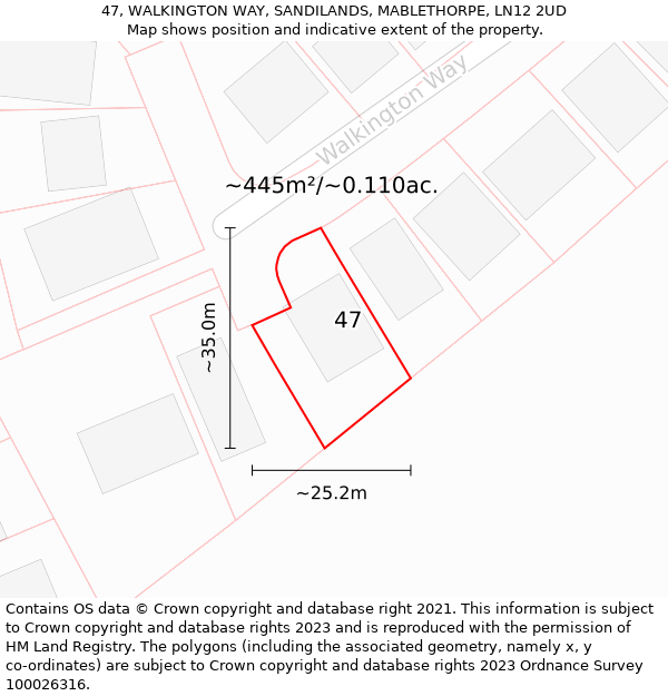 47, WALKINGTON WAY, SANDILANDS, MABLETHORPE, LN12 2UD: Plot and title map