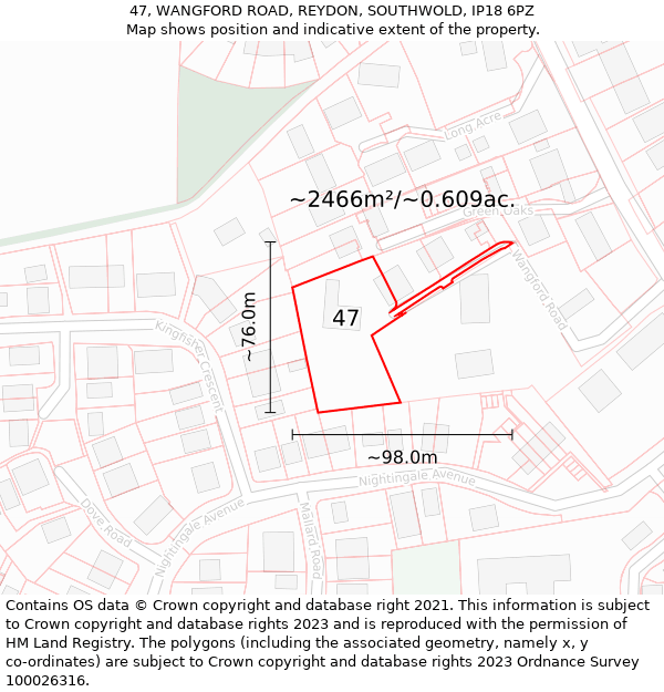 47, WANGFORD ROAD, REYDON, SOUTHWOLD, IP18 6PZ: Plot and title map