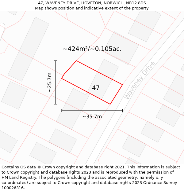 47, WAVENEY DRIVE, HOVETON, NORWICH, NR12 8DS: Plot and title map