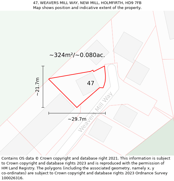 47, WEAVERS MILL WAY, NEW MILL, HOLMFIRTH, HD9 7FB: Plot and title map