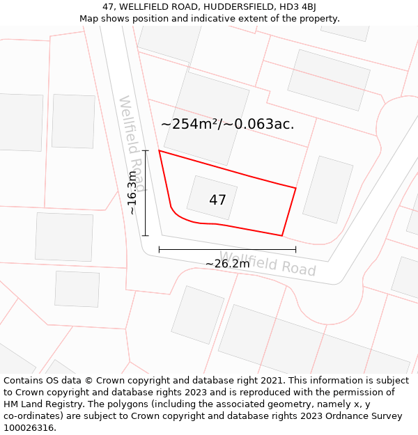 47, WELLFIELD ROAD, HUDDERSFIELD, HD3 4BJ: Plot and title map