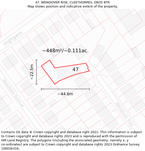 47, WENDOVER RISE, CLEETHORPES, DN35 8TR: Plot and title map