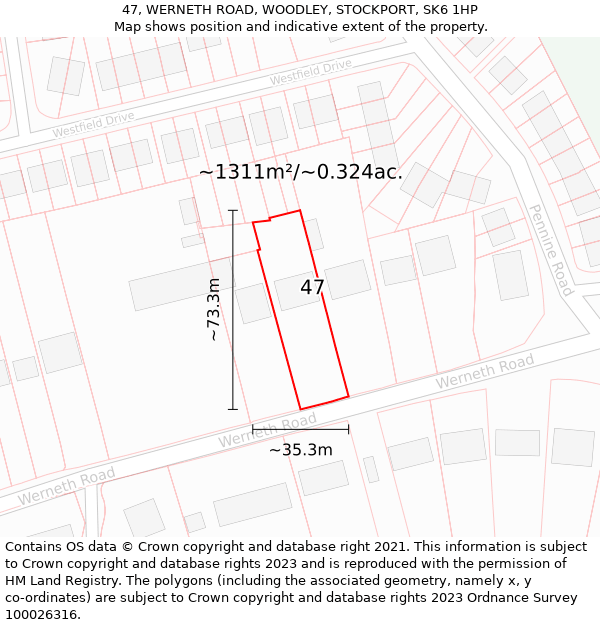 47, WERNETH ROAD, WOODLEY, STOCKPORT, SK6 1HP: Plot and title map