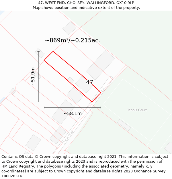 47, WEST END, CHOLSEY, WALLINGFORD, OX10 9LP: Plot and title map