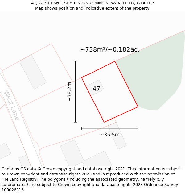 47, WEST LANE, SHARLSTON COMMON, WAKEFIELD, WF4 1EP: Plot and title map