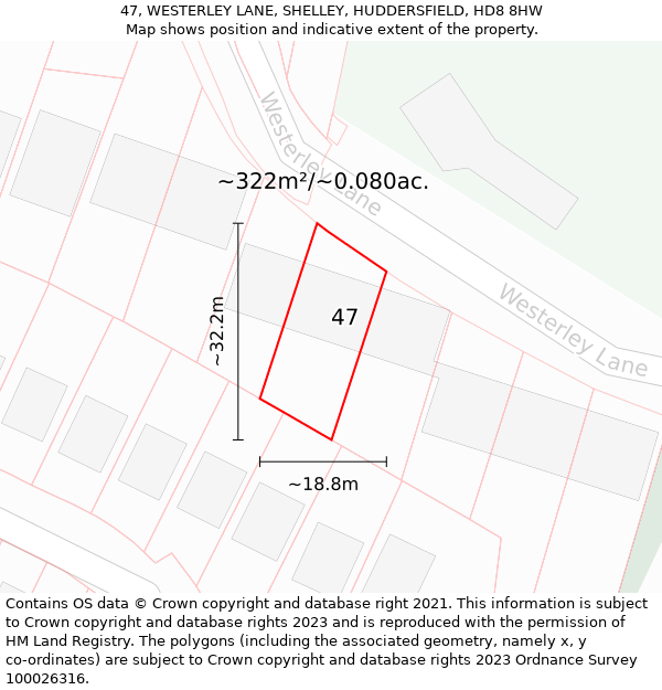 47, WESTERLEY LANE, SHELLEY, HUDDERSFIELD, HD8 8HW: Plot and title map