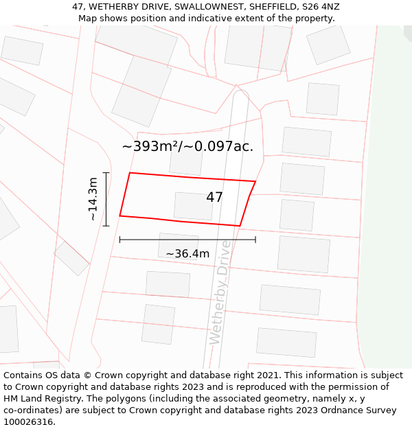 47, WETHERBY DRIVE, SWALLOWNEST, SHEFFIELD, S26 4NZ: Plot and title map