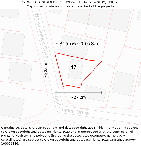 47, WHEAL GOLDEN DRIVE, HOLYWELL BAY, NEWQUAY, TR8 5PE: Plot and title map