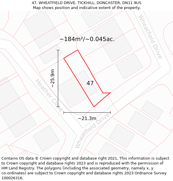 47, WHEATFIELD DRIVE, TICKHILL, DONCASTER, DN11 9US: Plot and title map