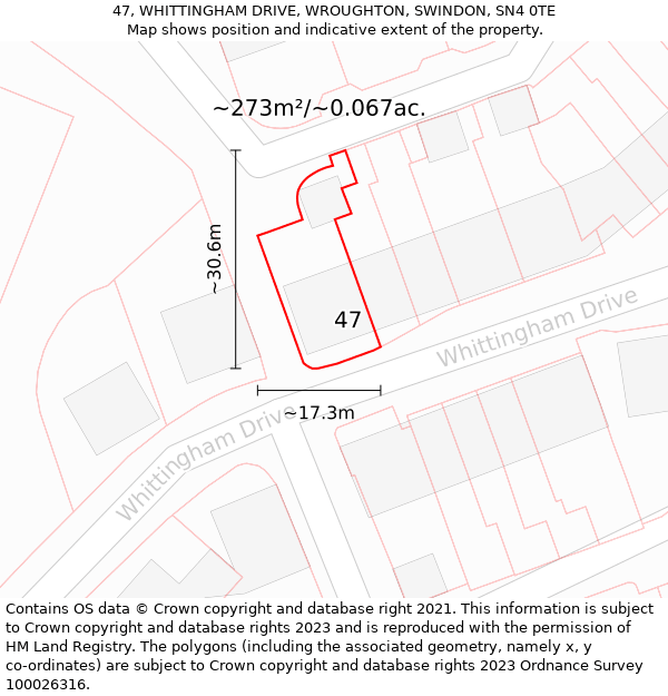 47, WHITTINGHAM DRIVE, WROUGHTON, SWINDON, SN4 0TE: Plot and title map