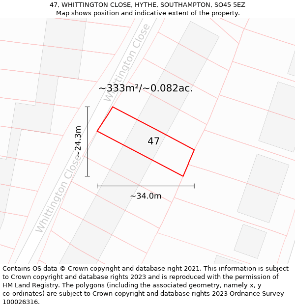 47, WHITTINGTON CLOSE, HYTHE, SOUTHAMPTON, SO45 5EZ: Plot and title map