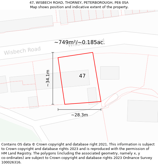 47, WISBECH ROAD, THORNEY, PETERBOROUGH, PE6 0SA: Plot and title map