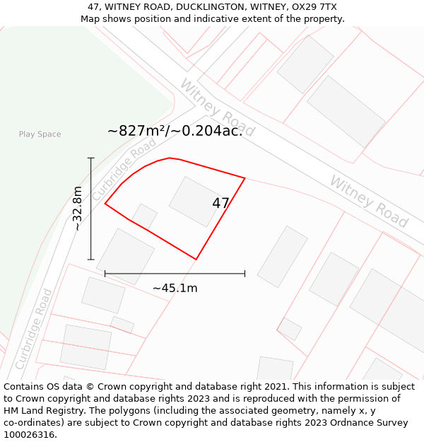 47, WITNEY ROAD, DUCKLINGTON, WITNEY, OX29 7TX: Plot and title map