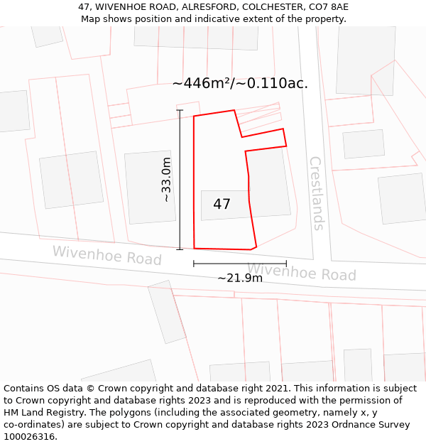 47, WIVENHOE ROAD, ALRESFORD, COLCHESTER, CO7 8AE: Plot and title map