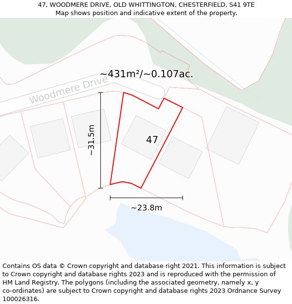 47, WOODMERE DRIVE, OLD WHITTINGTON, CHESTERFIELD, S41 9TE: Plot and title map