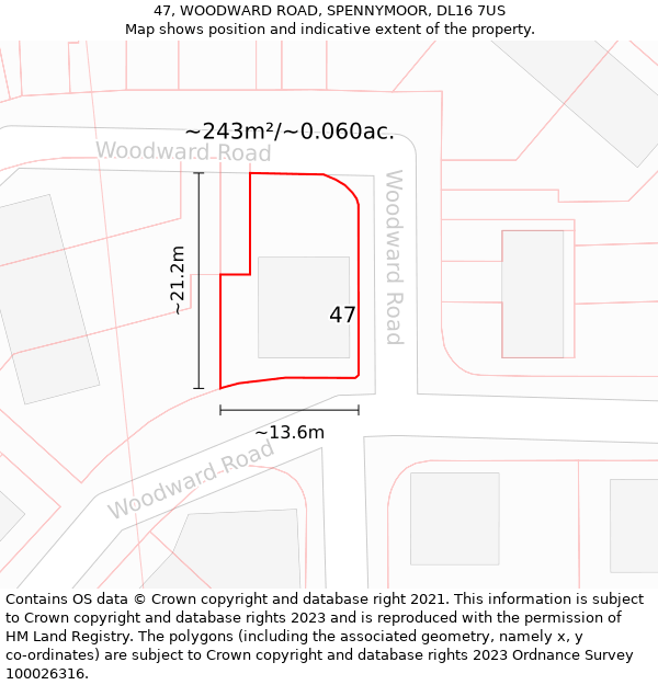 47, WOODWARD ROAD, SPENNYMOOR, DL16 7US: Plot and title map