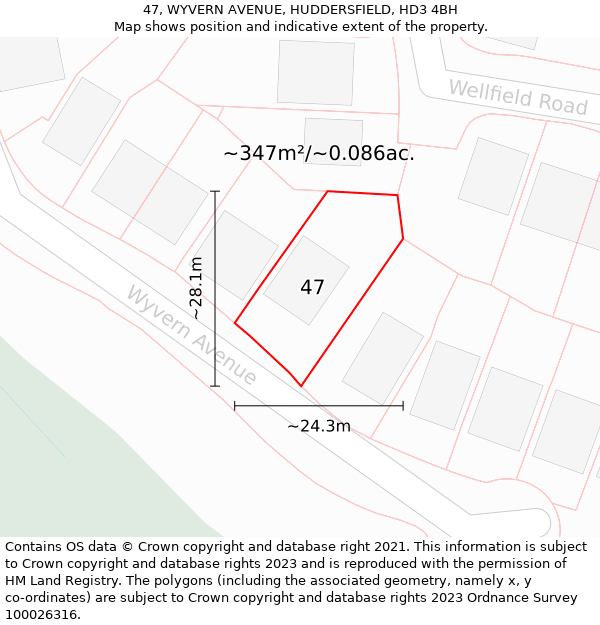 47, WYVERN AVENUE, HUDDERSFIELD, HD3 4BH: Plot and title map