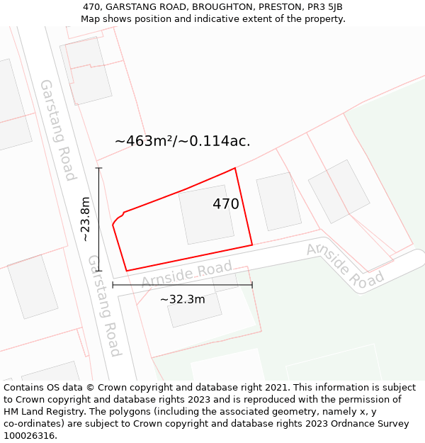 470, GARSTANG ROAD, BROUGHTON, PRESTON, PR3 5JB: Plot and title map