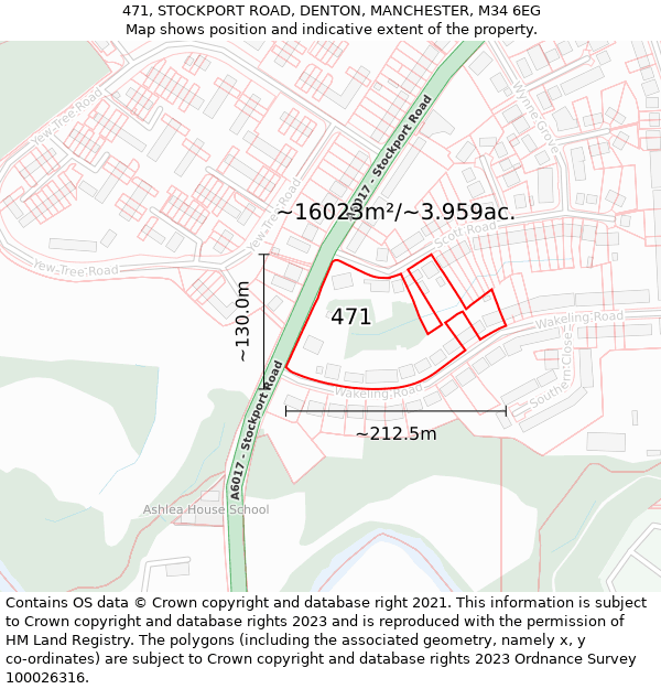 471, STOCKPORT ROAD, DENTON, MANCHESTER, M34 6EG: Plot and title map