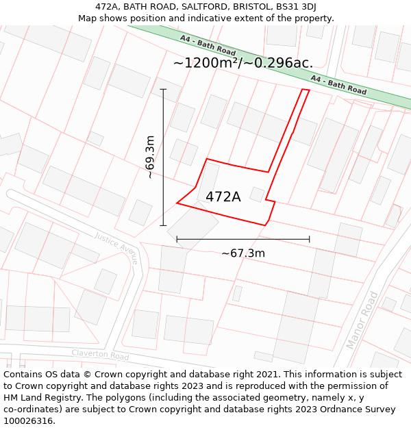 472A, BATH ROAD, SALTFORD, BRISTOL, BS31 3DJ: Plot and title map