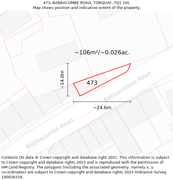 473, BABBACOMBE ROAD, TORQUAY, TQ1 1HL: Plot and title map