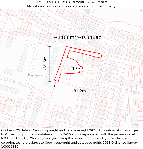 473, LEES HALL ROAD, DEWSBURY, WF12 9EX: Plot and title map