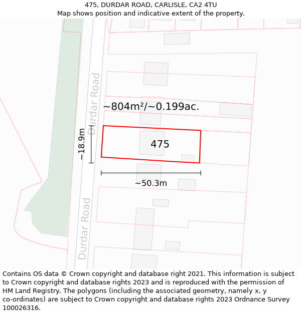 475, DURDAR ROAD, CARLISLE, CA2 4TU: Plot and title map