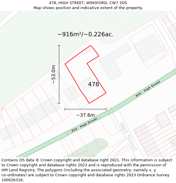 478, HIGH STREET, WINSFORD, CW7 2DS: Plot and title map