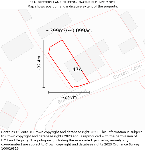 47A, BUTTERY LANE, SUTTON-IN-ASHFIELD, NG17 3DZ: Plot and title map