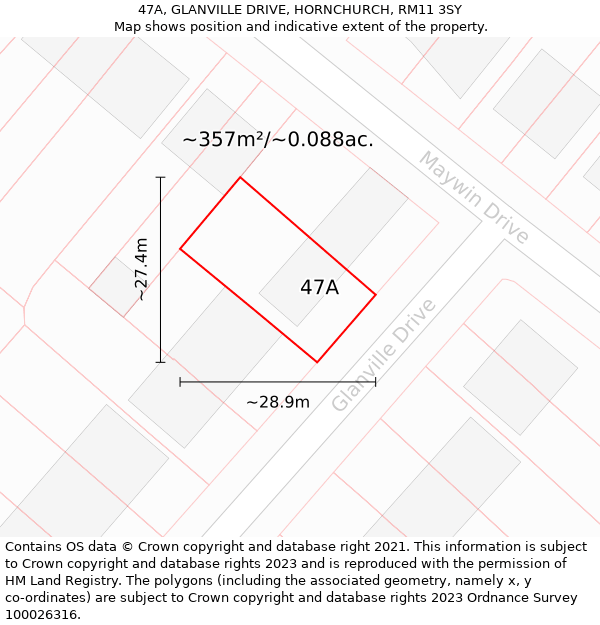 47A, GLANVILLE DRIVE, HORNCHURCH, RM11 3SY: Plot and title map