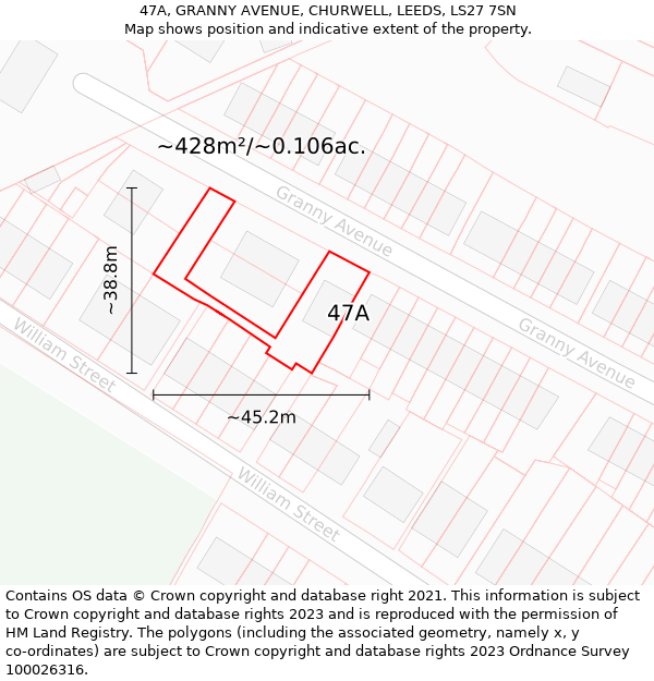 47A, GRANNY AVENUE, CHURWELL, LEEDS, LS27 7SN: Plot and title map