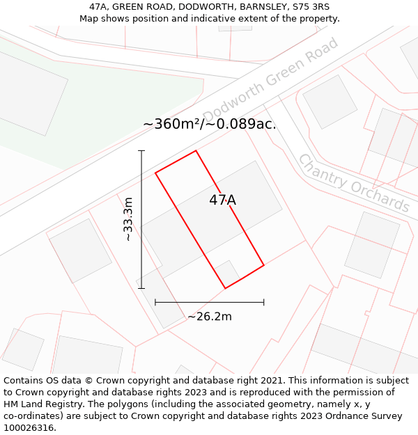 47A, GREEN ROAD, DODWORTH, BARNSLEY, S75 3RS: Plot and title map