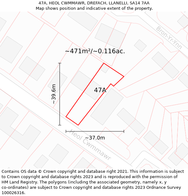 47A, HEOL CWMMAWR, DREFACH, LLANELLI, SA14 7AA: Plot and title map